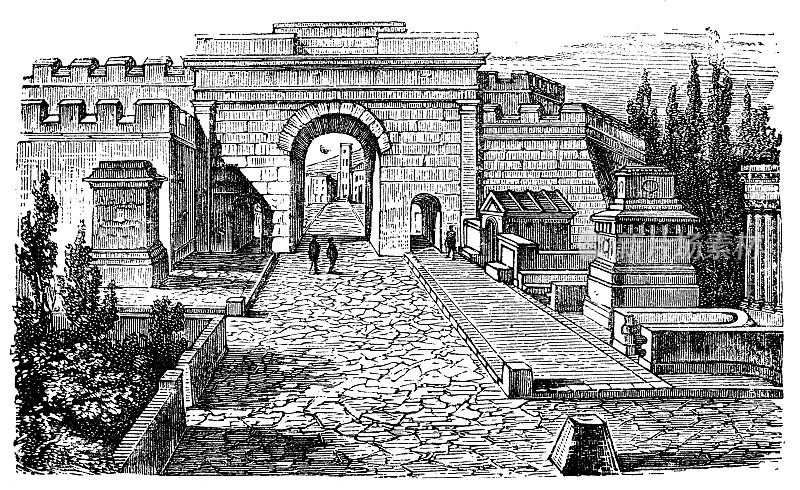 古代插图:庞贝古城，Via dei sepolcri